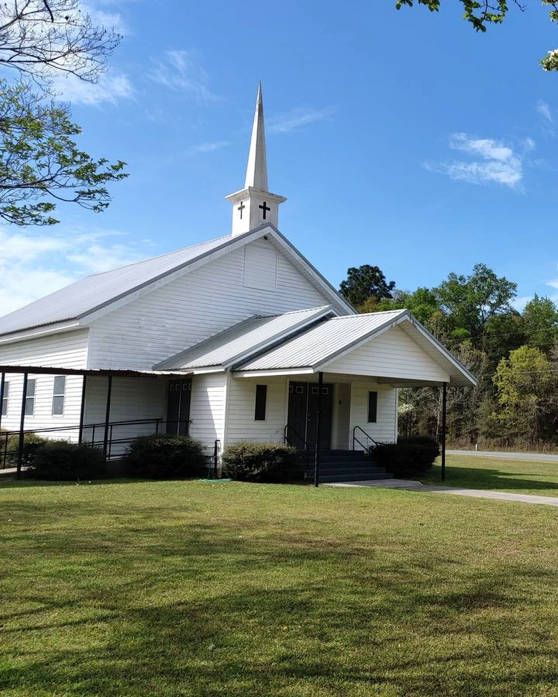 Owner-provided photograph of the white Beulah Baptist Church, entrance, and steeple